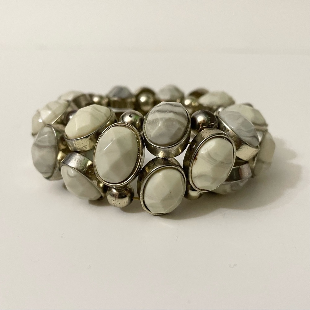 Neutral Two Row Stretch Statement Bracelet - Picture 6 of 11